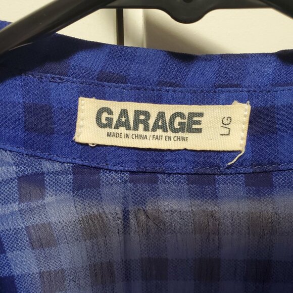 Garage - Sheer Blue Gingham Button Up Blouse - Picture 3 of 6